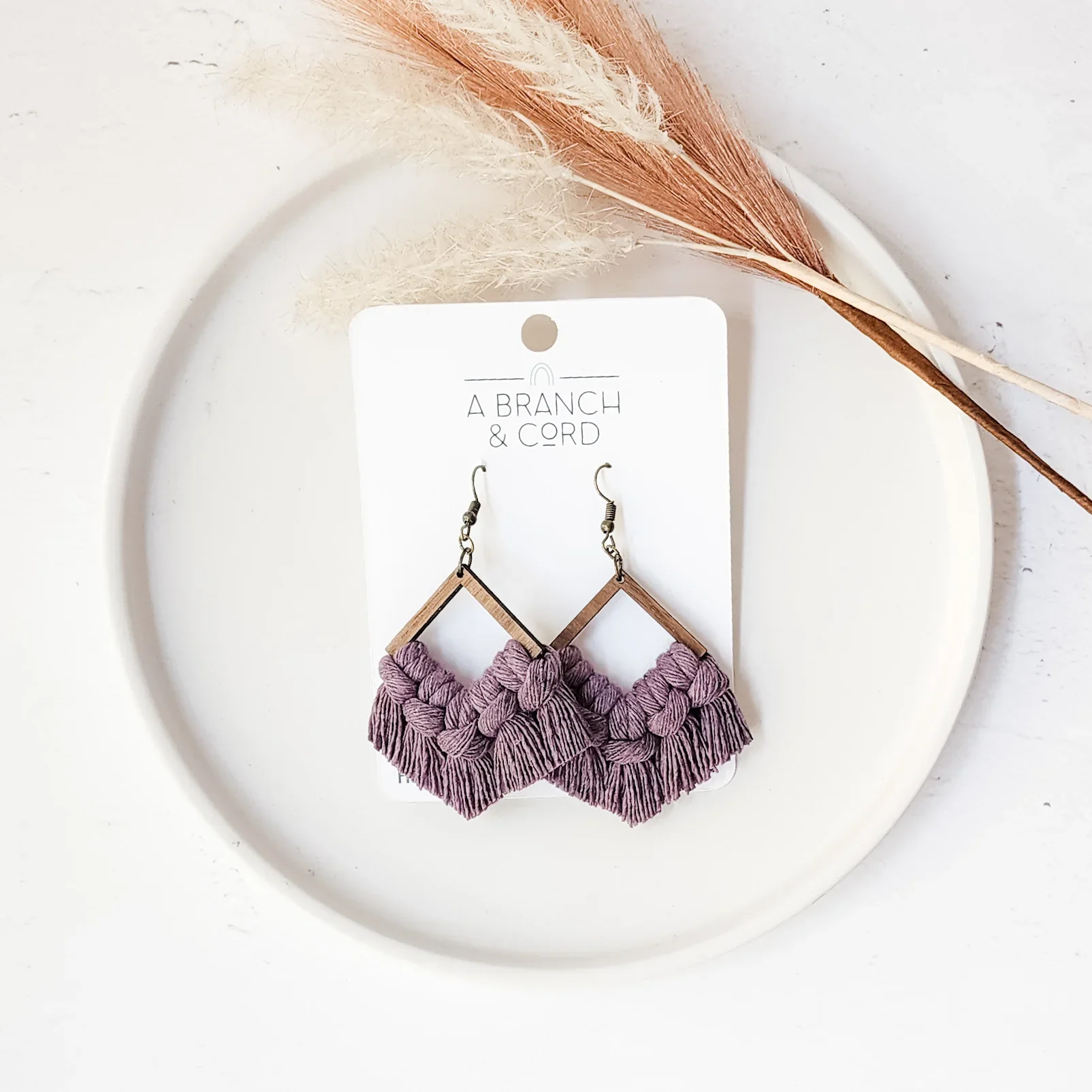 A Branch & Cord - Macrame Diamond Fringe Earrings - Image 3