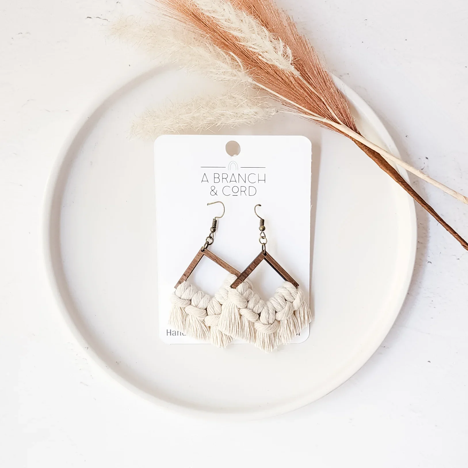 A Branch & Cord - Macrame Diamond Fringe Earrings - Image 4