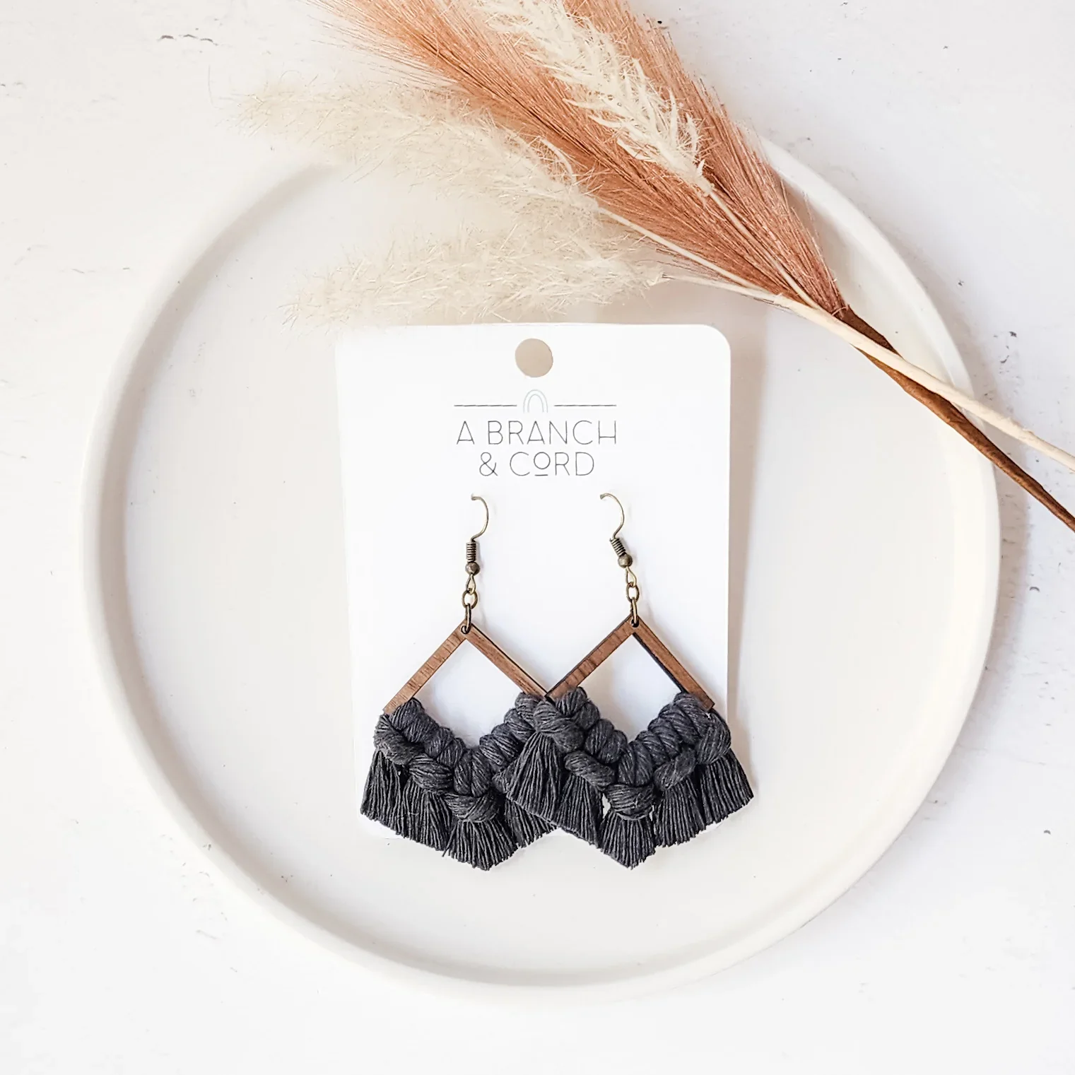 A Branch & Cord - Macrame Diamond Fringe Earrings - Image 5