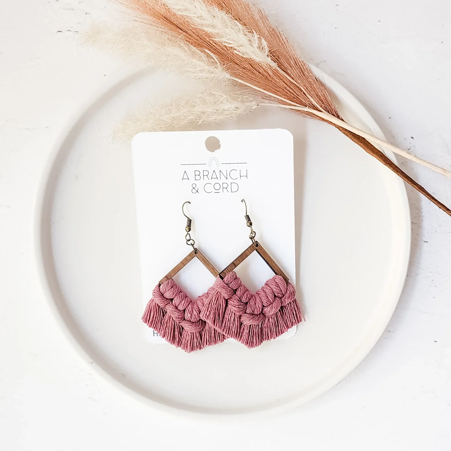 A Branch & Cord - Macrame Diamond Fringe Earrings - Image 6