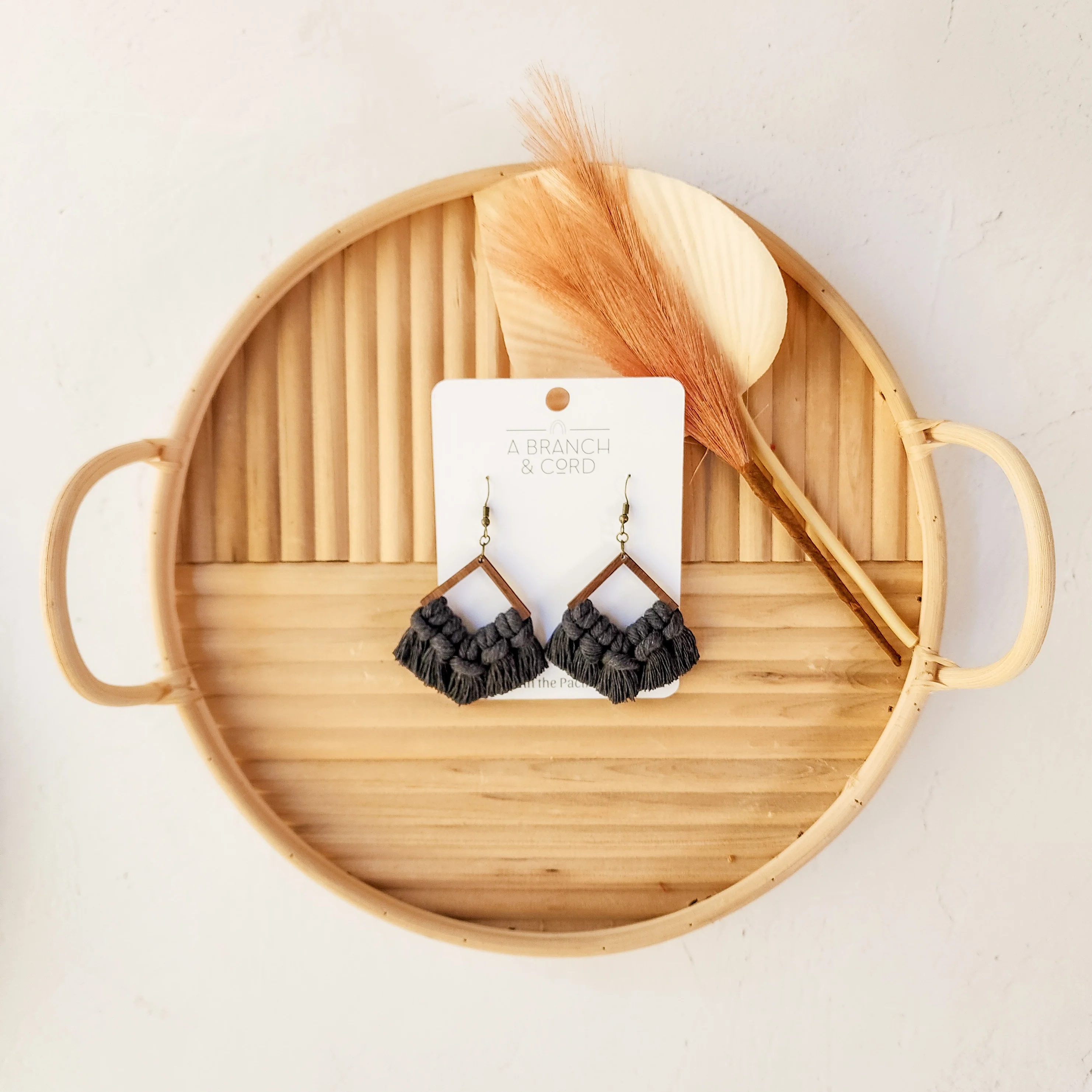 A Branch & Cord - Macrame Diamond Fringe Earrings - Image 8