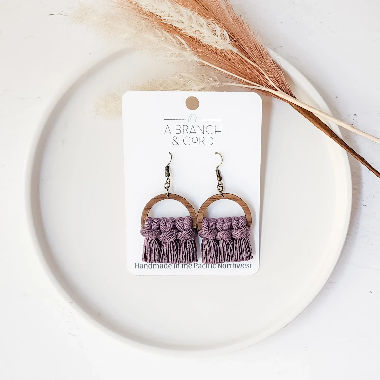 A Branch & Cord - Macrame Semi Circle Fringe Earrings - Image 3