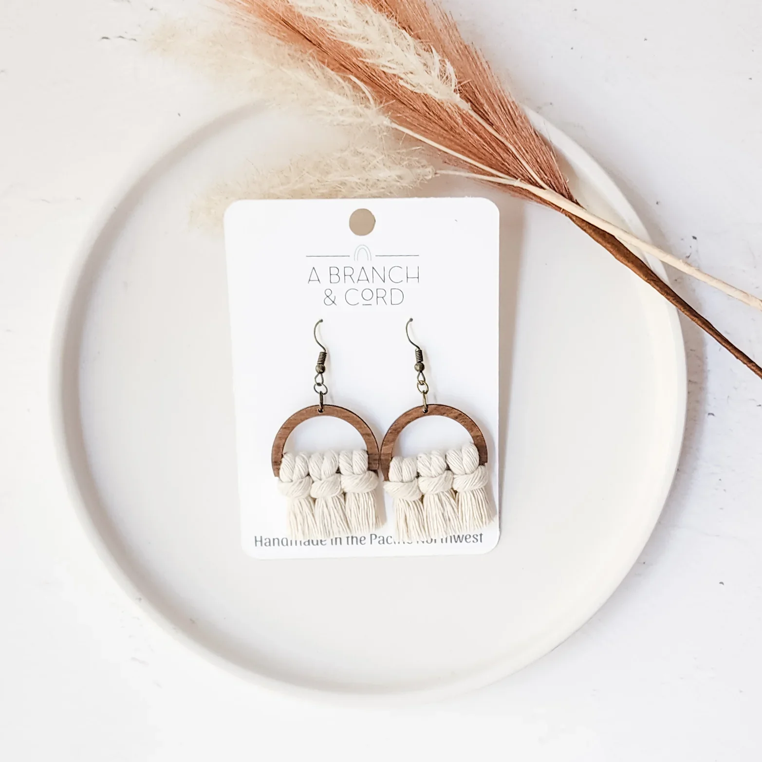 A Branch & Cord - Macrame Semi Circle Fringe Earrings - Image 4