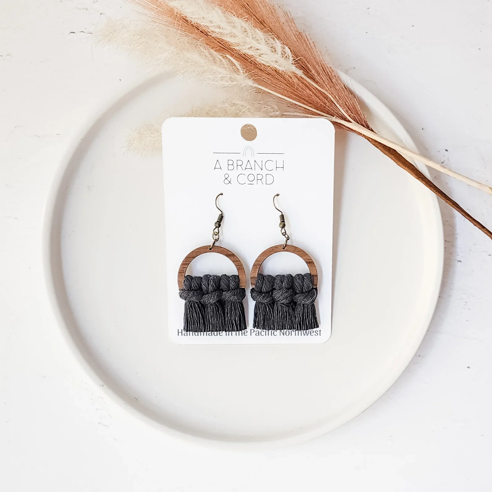 A Branch & Cord - Macrame Semi Circle Fringe Earrings - Image 5