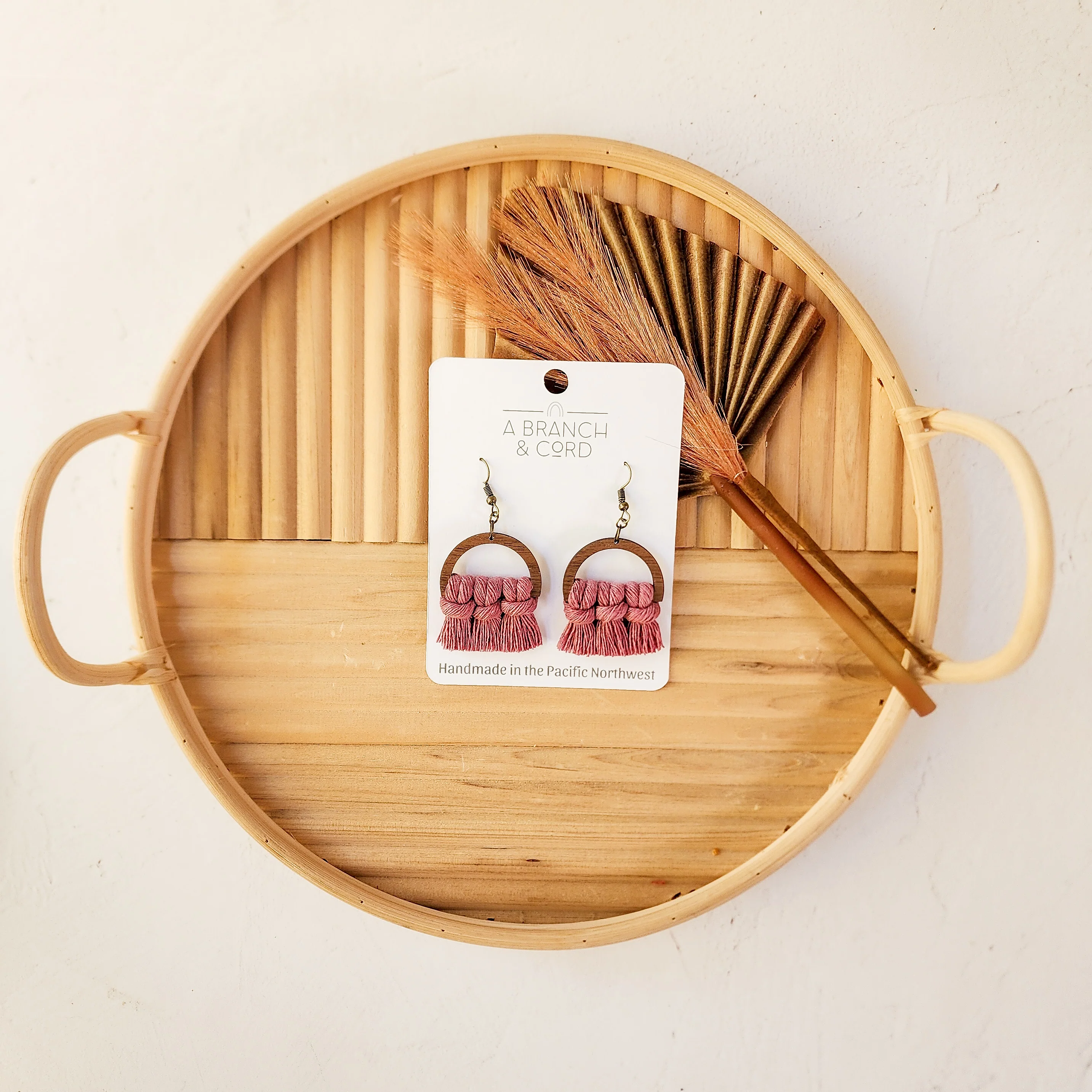 A Branch & Cord - Macrame Semi Circle Fringe Earrings - Image 6