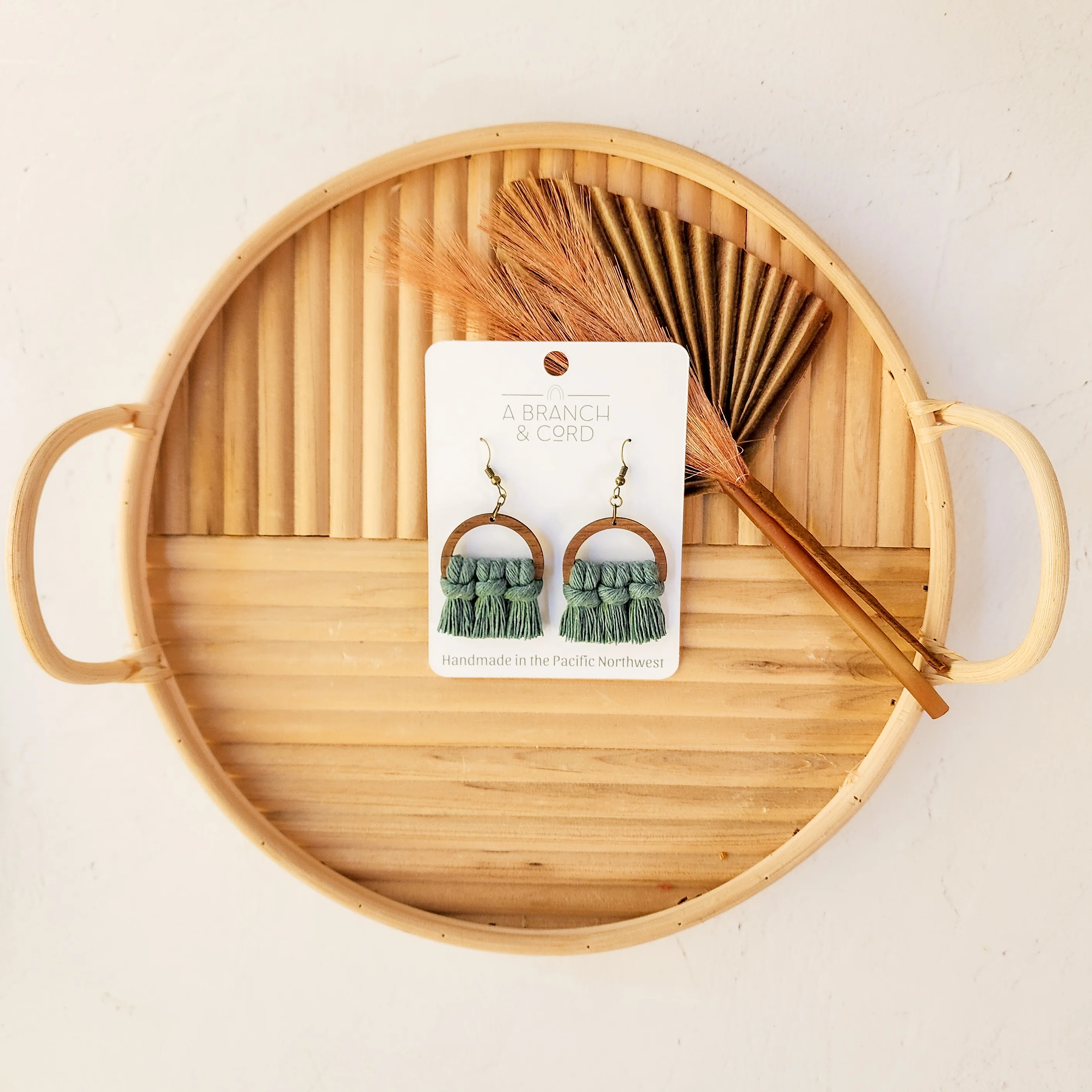 A Branch & Cord - Macrame Semi Circle Fringe Earrings - Image 7