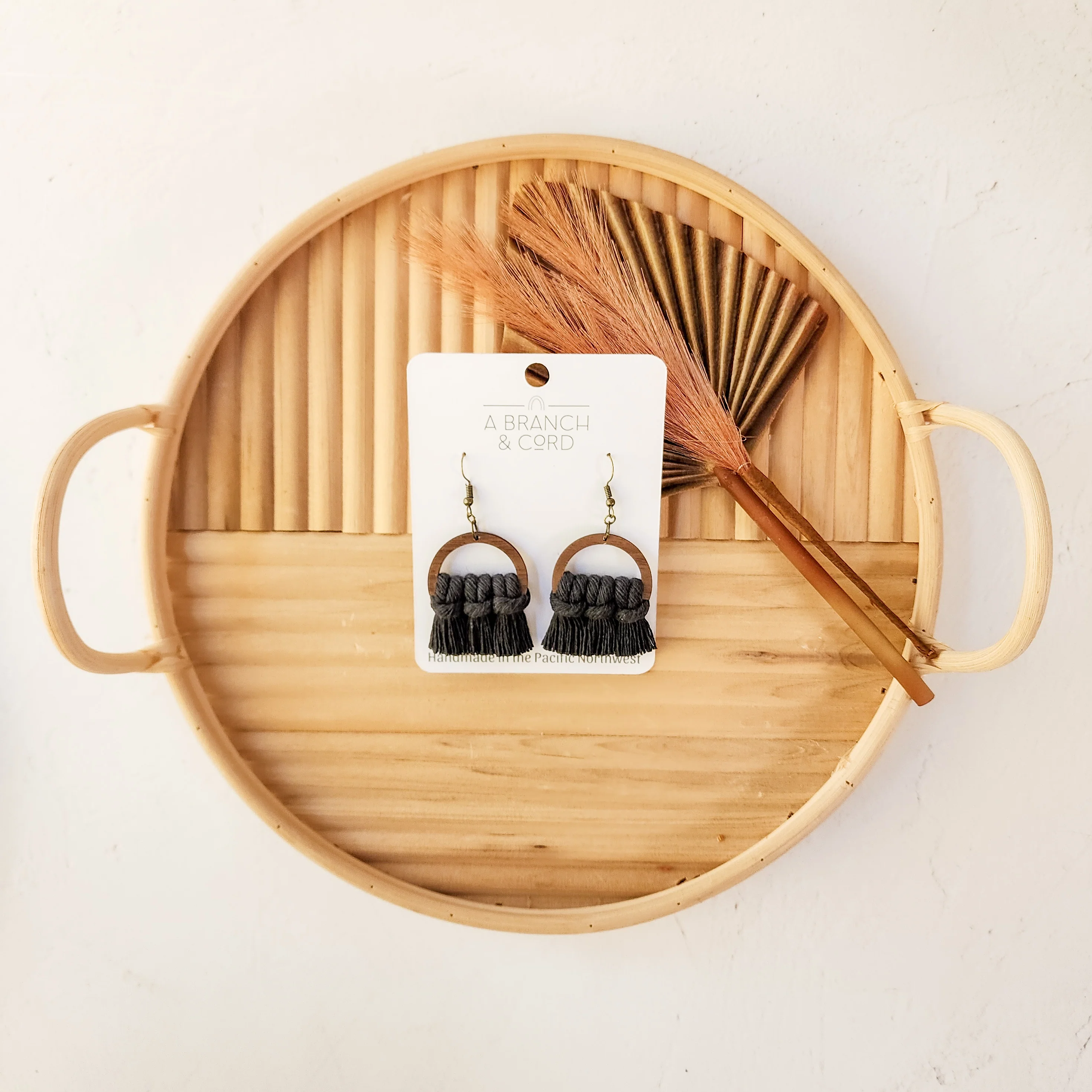 A Branch & Cord - Macrame Semi Circle Fringe Earrings - Image 8