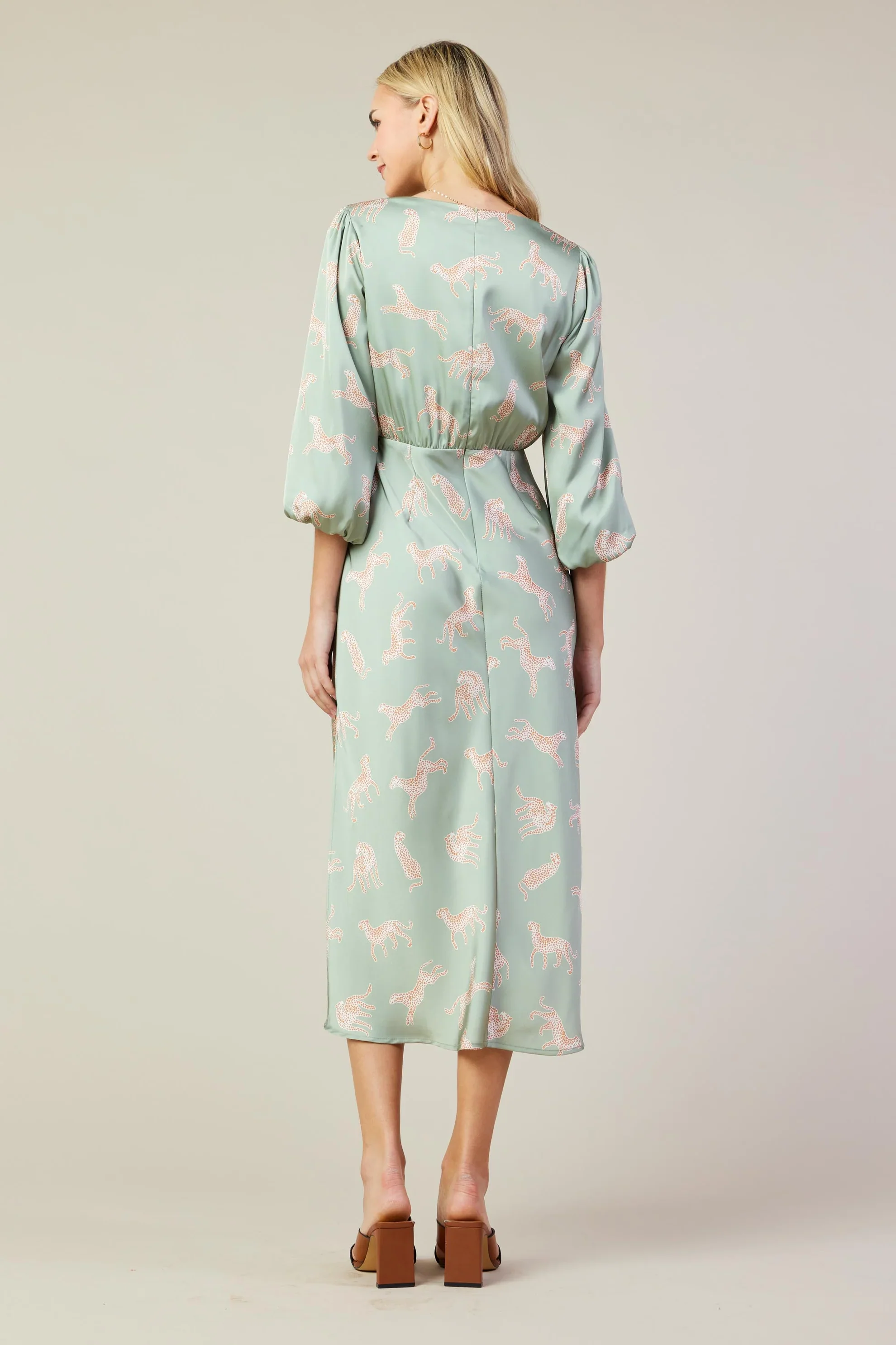 Animal Print Midi Dress Sage - Image 3