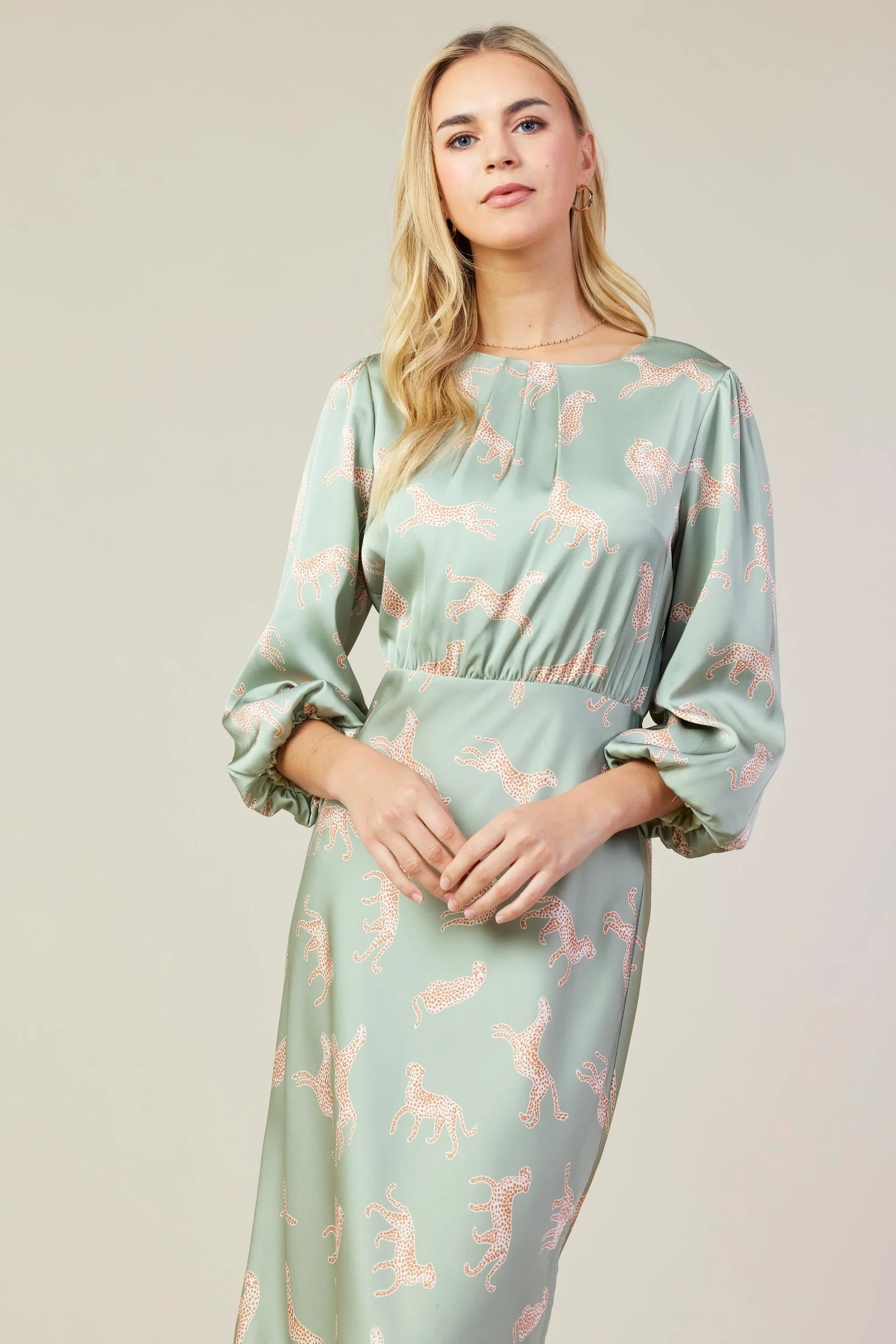 Animal Print Midi Dress Sage - Image 4