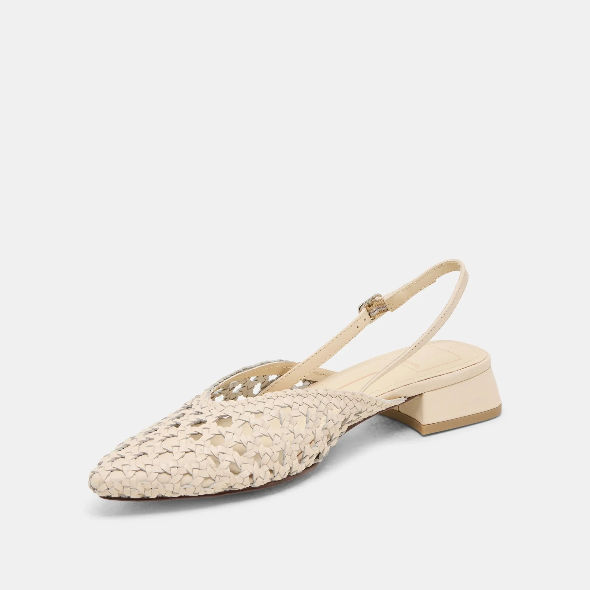 Birdie Flats Off White Woven Leather - Image 4