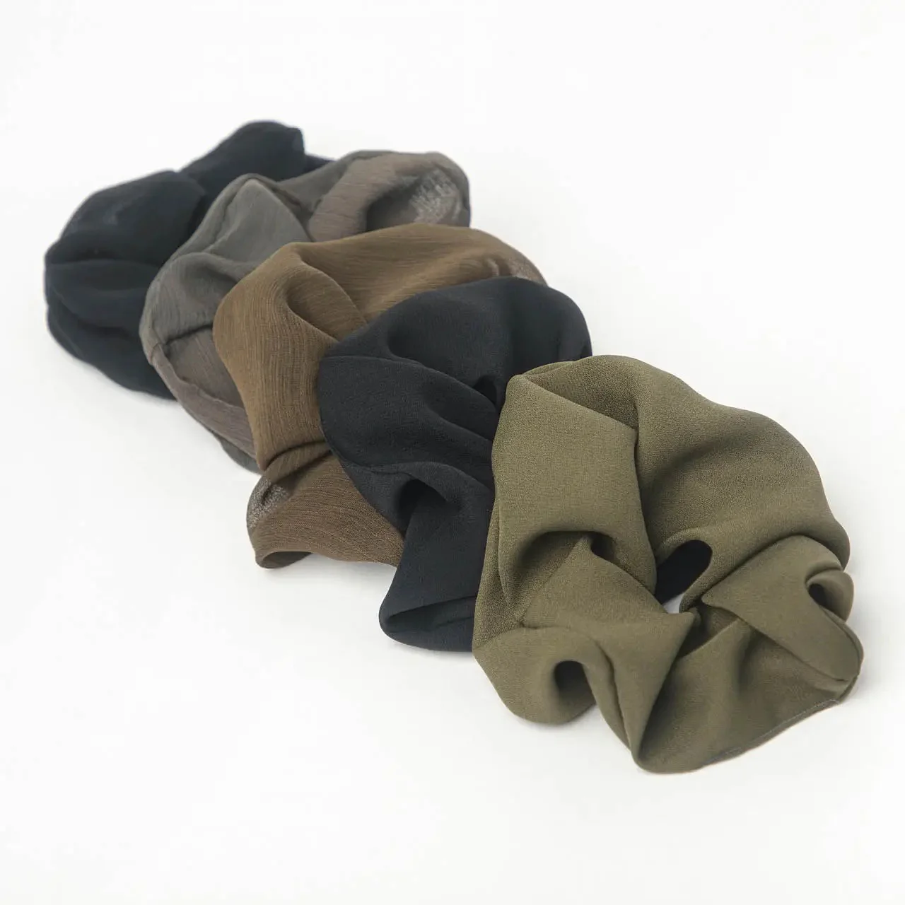 Crepe Scrunchies 5pc Set - Moss - Image 3