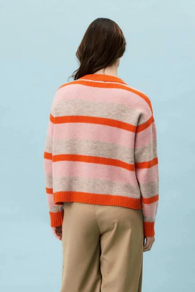 Danaine Cardigan Gray/Orange/Pink Stripe - Image 3