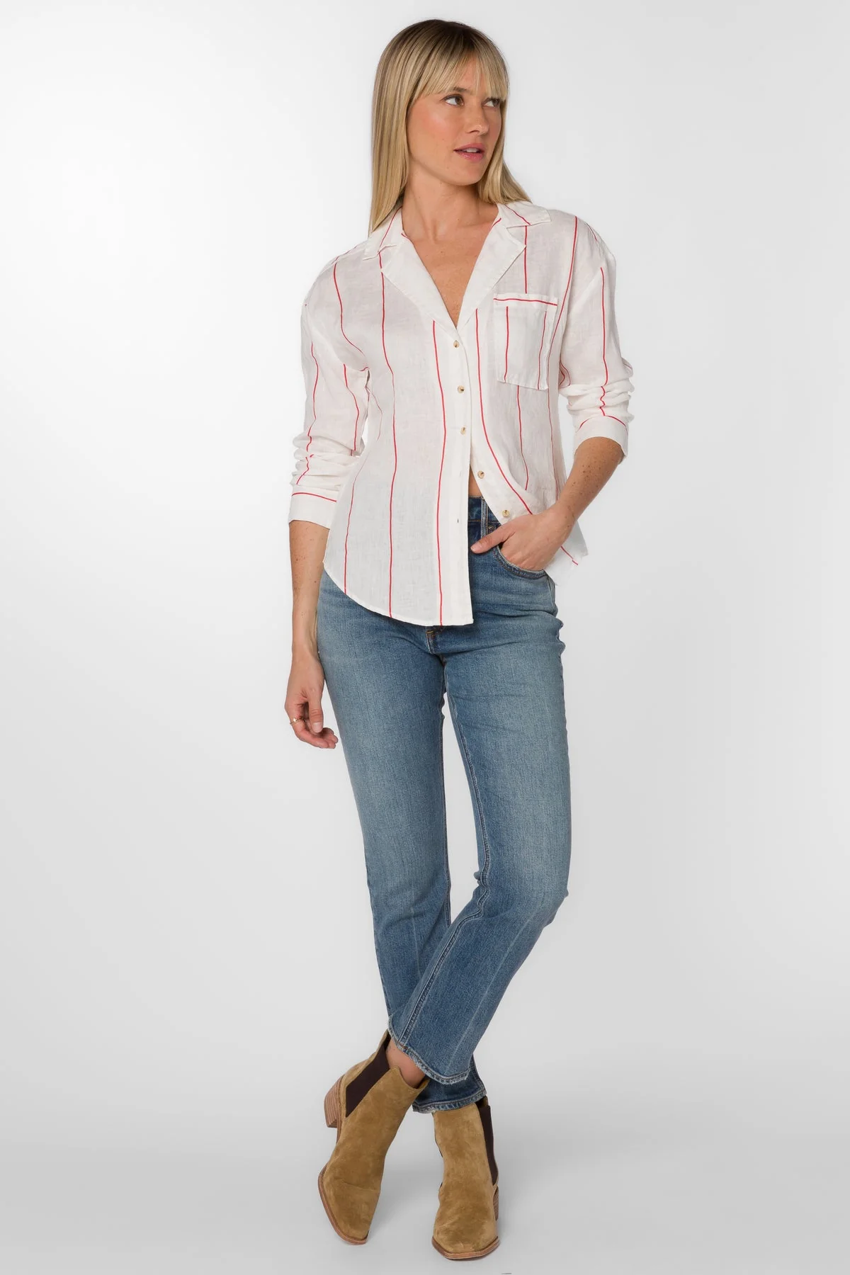 Lyla Button Down Red/White Stripe - Image 3