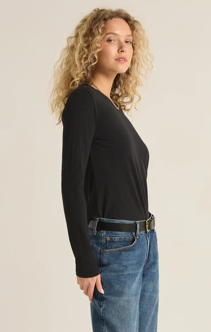 Modern Slub Long Sleeve Tee Black - Image 3
