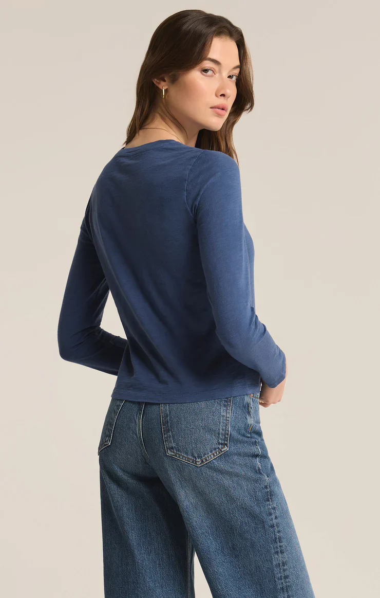 Modern Slub Long Sleeve Tee True Navy - Image 3