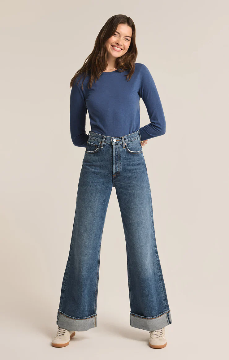 Modern Slub Long Sleeve Tee True Navy - Image 4