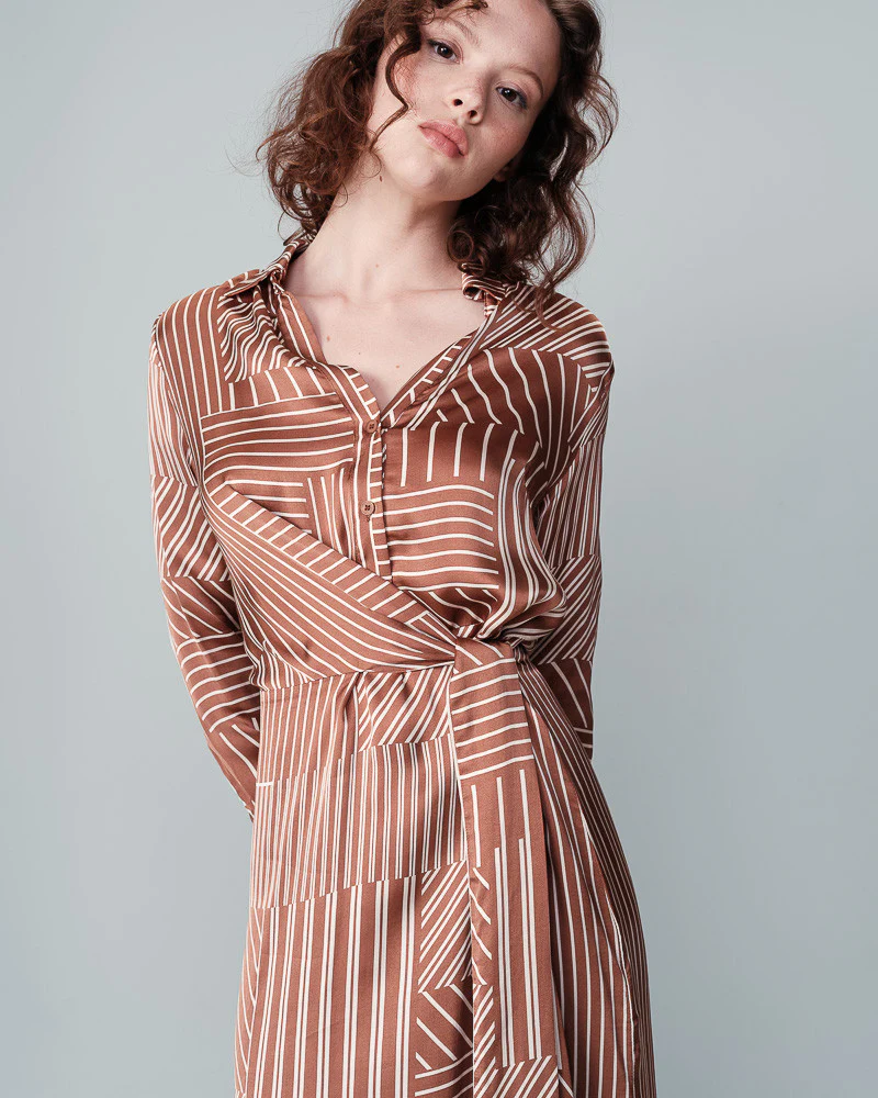 Nice Satin Stripe Dress Chocolate - Image 3