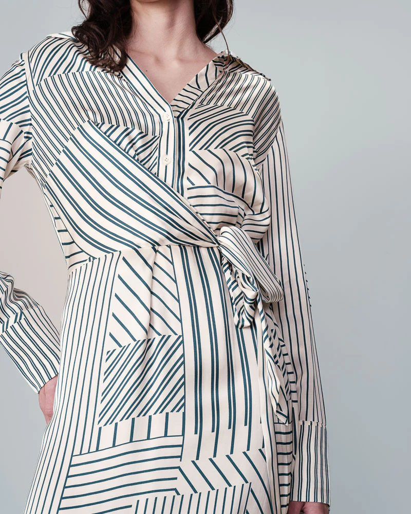 Nice Satin Stripe Dress Ecru - Image 3