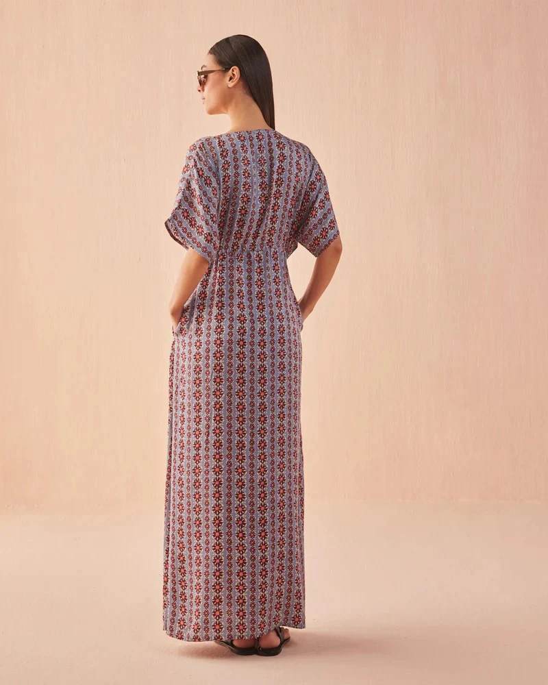 Pia Caftan Dress Hibiscus OSFM - Image 3