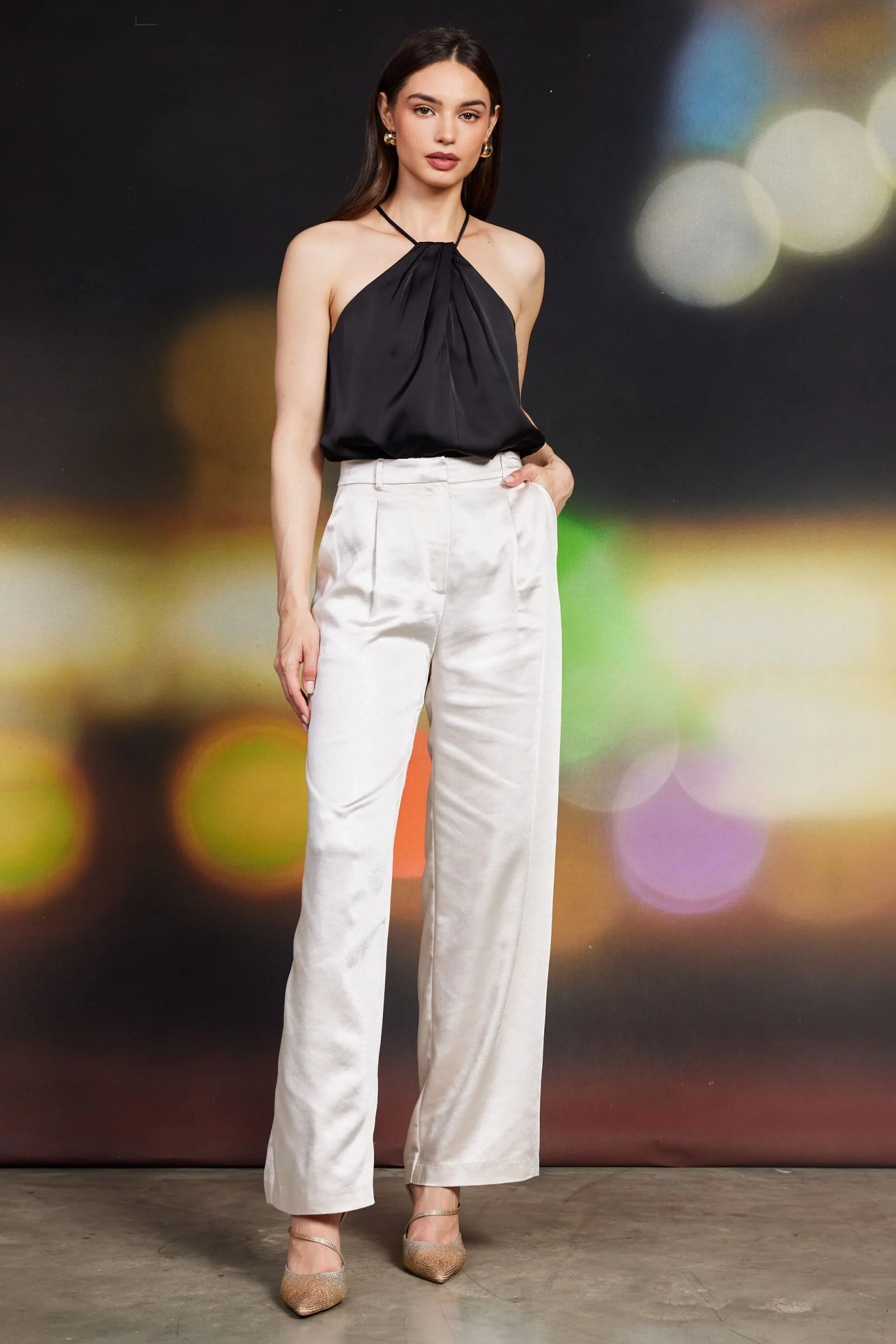 Pleat Front Halter Cami Black - Image 4