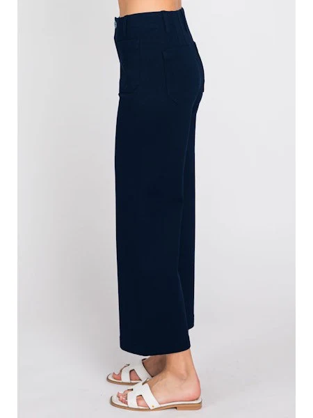 Ponte Cropped Wide Leg Pant Navy - Image 3