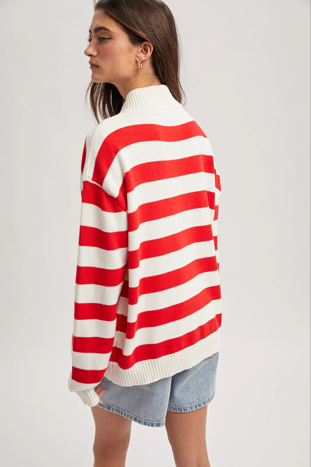 Striped Half-Zip Sweater Red/White - Image 3